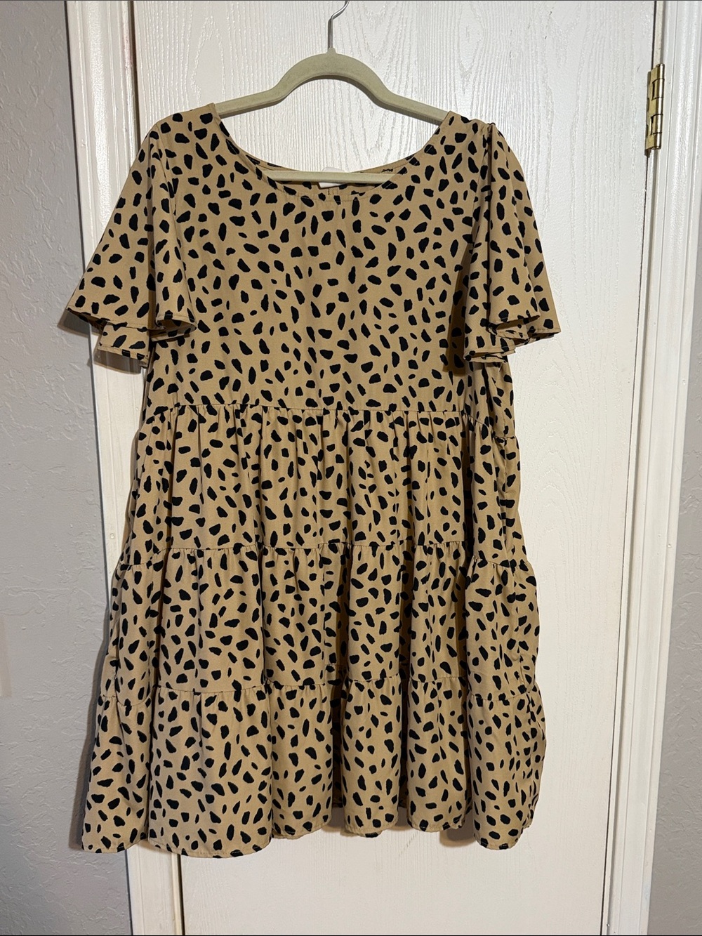 By Together Tan Dress with Black Spot Print